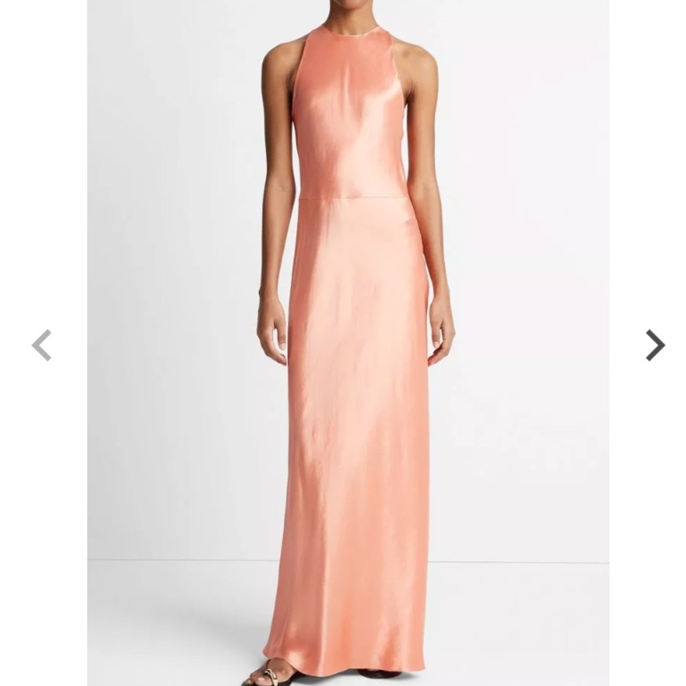 Vince Satin High-Neck Dress, Coral